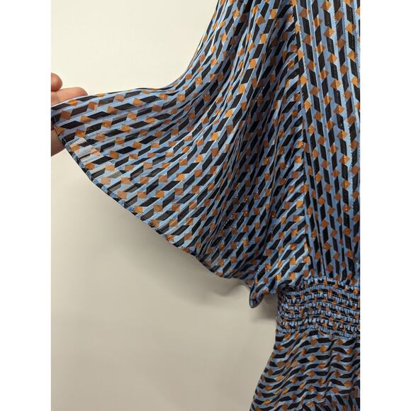 MAJE Richelane Metallic Jacquard Maxi Dress Blue Asymmetrical Size 40 Large - Picture 9 of 15